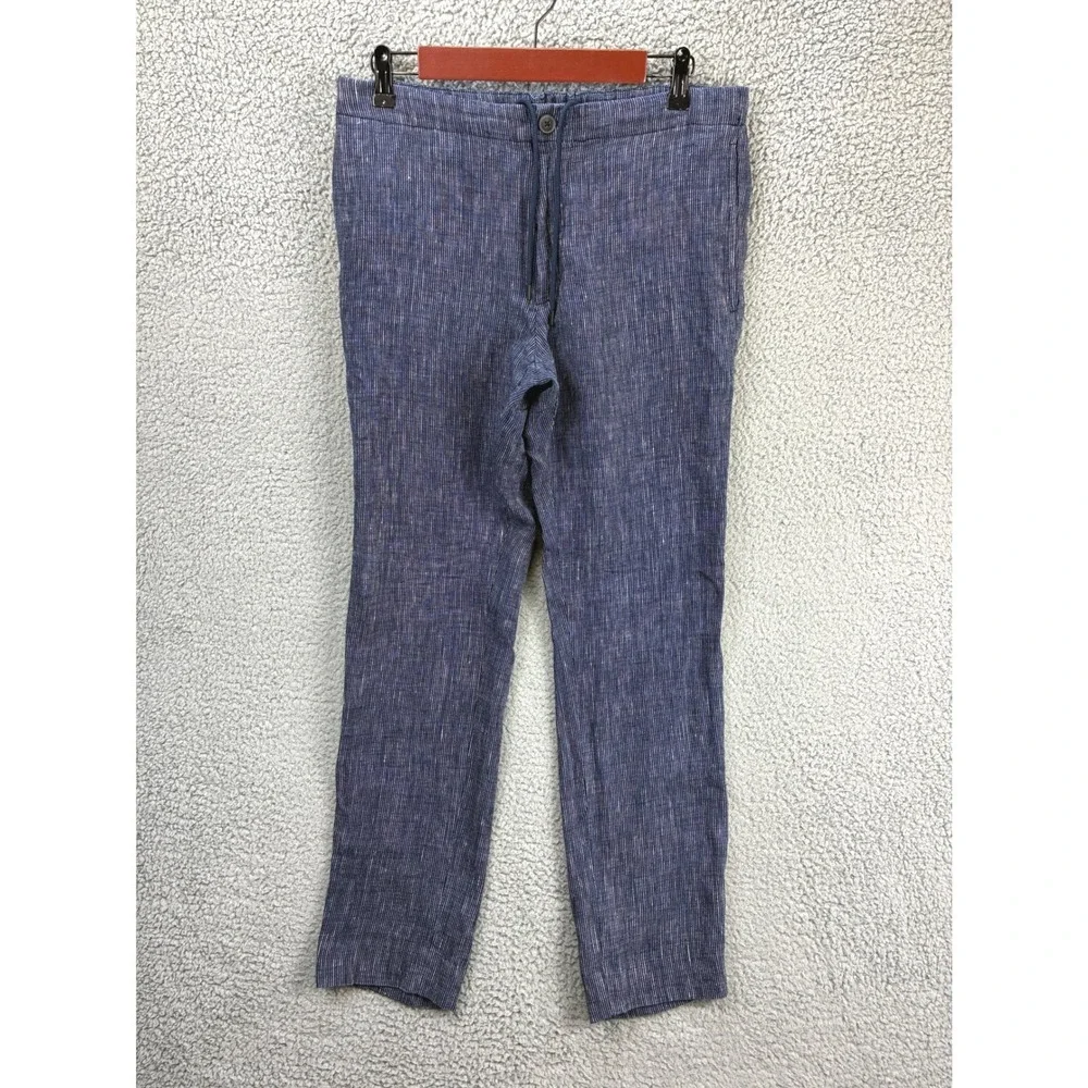 Club Monaco Linen Drawstring Pants Mens M Blue White Striped Lightweight Summer